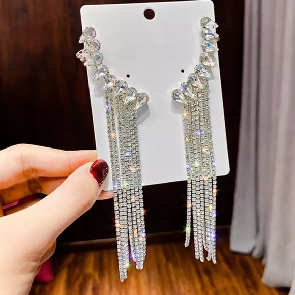 NEW STERLING SILVER DIAMOND TASSEL EARRINGS - Picture 3 of 6